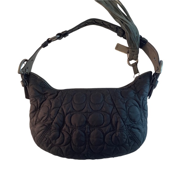COACH Gunmetal Black Quilted C Small Hobo Purse Tassel FS6791 - Picture 9 of 10